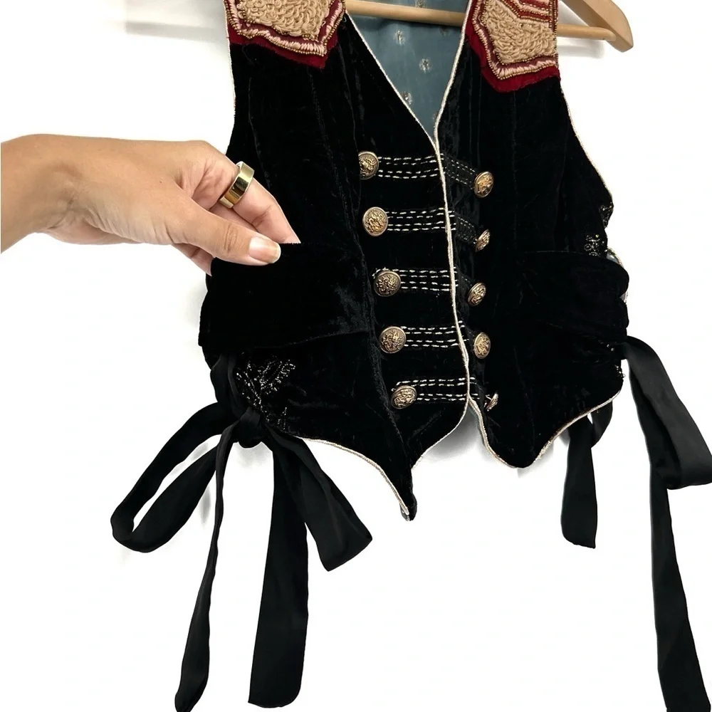 Free People Sign of the Times Button Vest Western Embroidered Velvet Suit Set 0